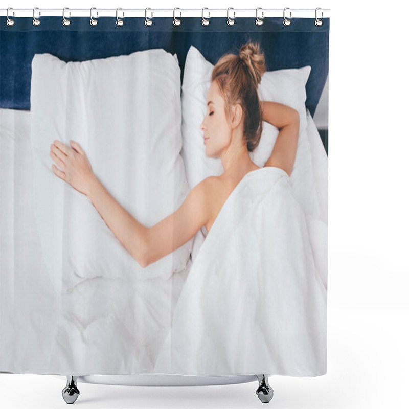 Personality  Beautiful Nude Woman Sleeping In Bed In Morning Shower Curtains