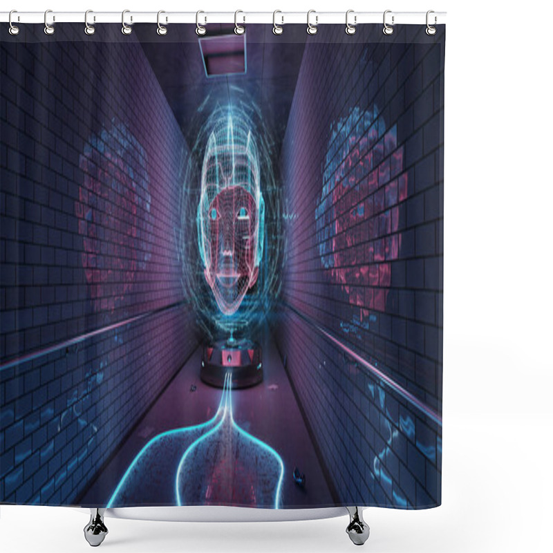 Personality  Blue And Pink Cyborg Hologram Watching A Subway Interior 3D Rendering Shower Curtains