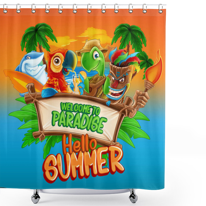 Personality  Hello Summer Cartoon Shower Curtains