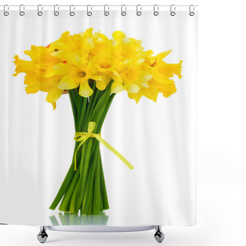 Personality  Beautiful Bouquet Of Yellow Daffodils Isolated On White Shower Curtains