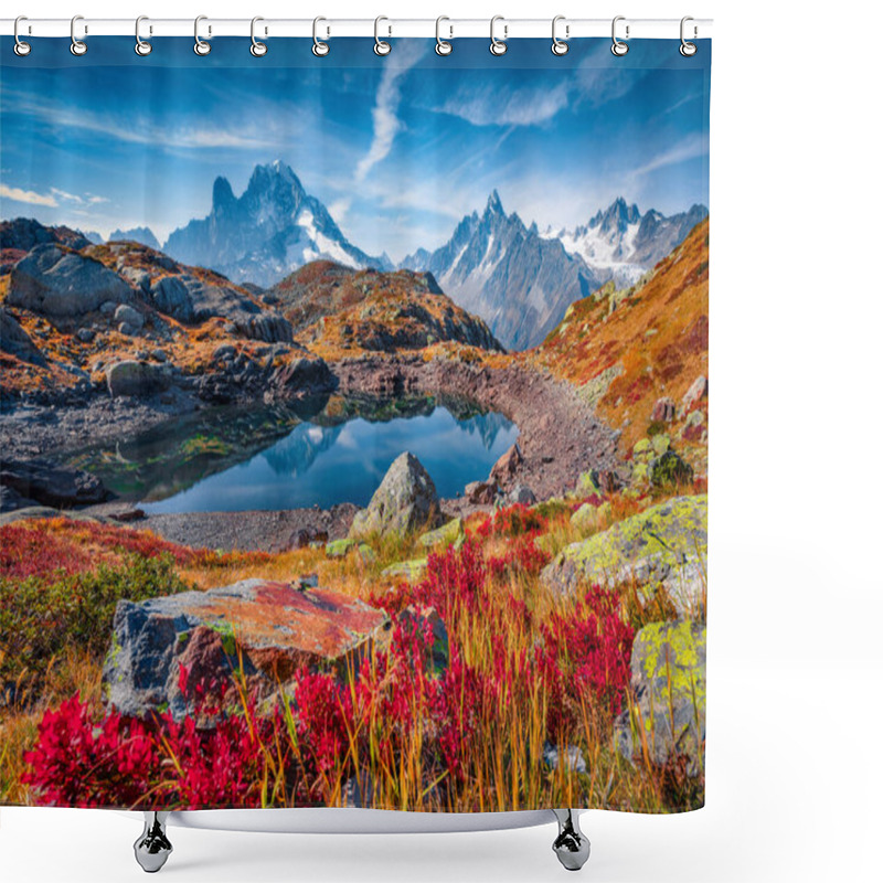 Personality  Beautiful Autumn Scenery. Unbelievable Autumn View Of Cheserys Lake/Lac De Cheserys, Chamonix Location. Stunning Outdoor Scene Of Vallon De Berard Nature Preserve, Graian Alps, France. Shower Curtains