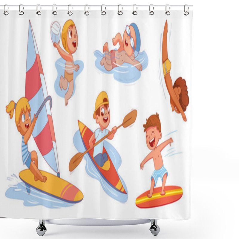 Personality  Water Sports With Children. Surfing. Swimming. Sailing. Diving Shower Curtains