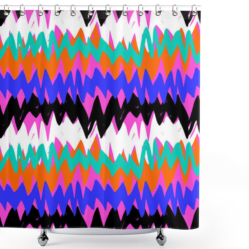 Personality  Striped Hand Drawn Pattern With Zigzag Lines Shower Curtains