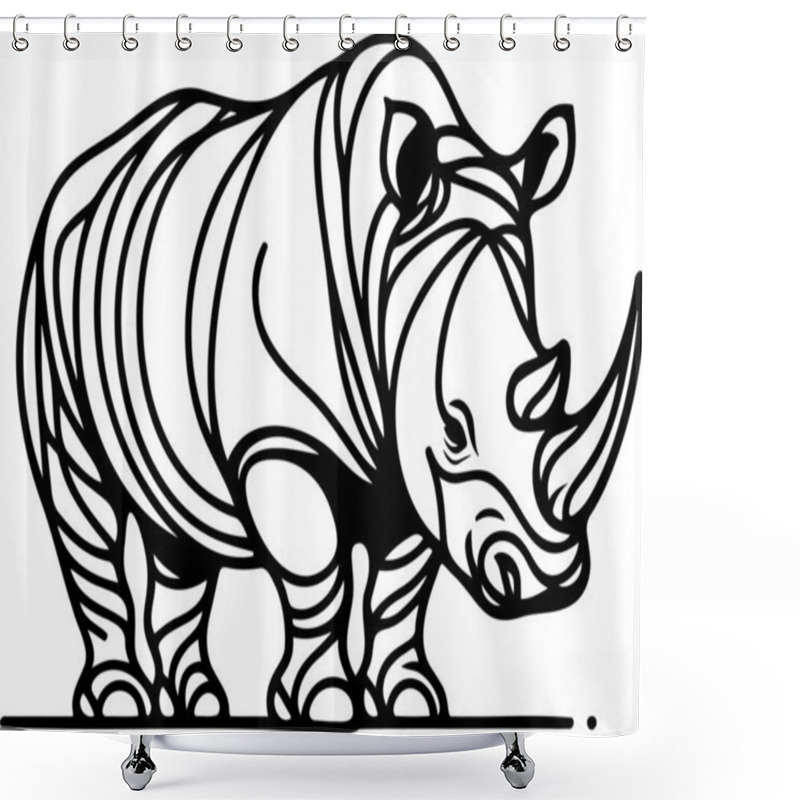 Personality  Stylized Rhinoceros Illustration In Line Art Technique Shower Curtains