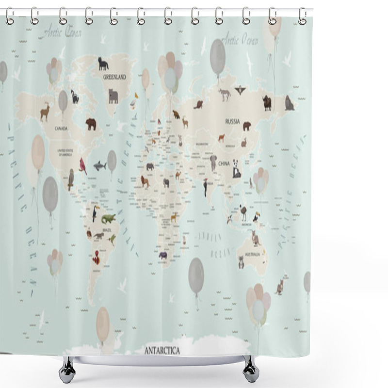 Personality  Educational World Map Wallpaper Design For Children's Rooms Shower Curtains