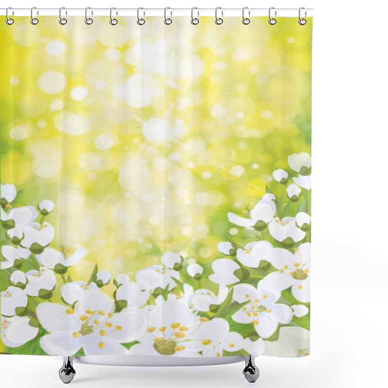 Personality  Vector Spring Blossoming Tree Background. Shower Curtains