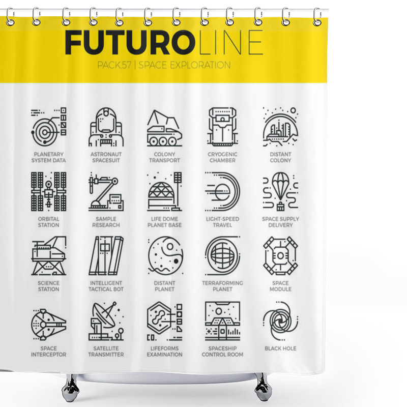 Personality  Space Exploration Futuro Line Icons Shower Curtains