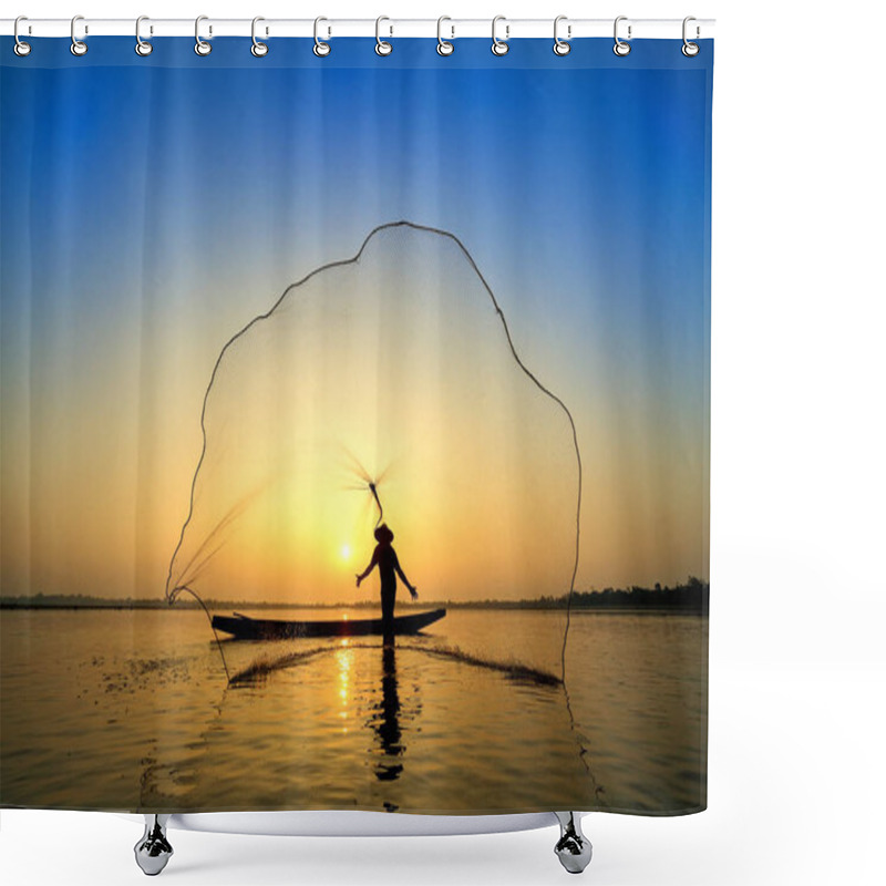 Personality  Man Throw A Net Form North Of Thailand Shower Curtains