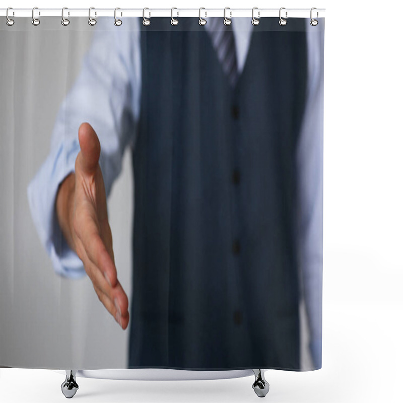 Personality  Man In Suit And Tie Give Hand As Hello Shower Curtains