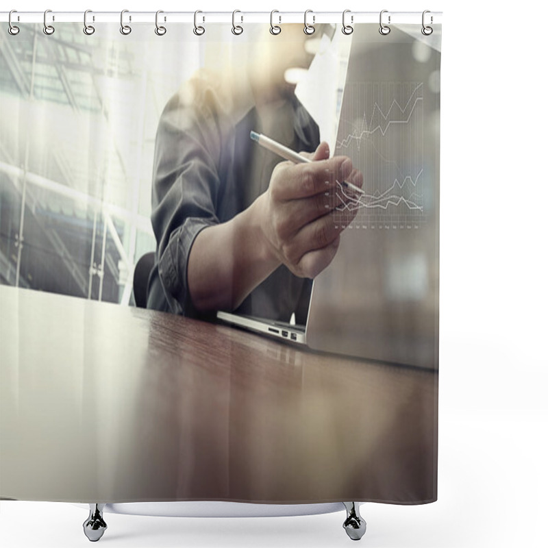 Personality  Business Moment With Laptop Computer And Graph Business Diagram  Shower Curtains