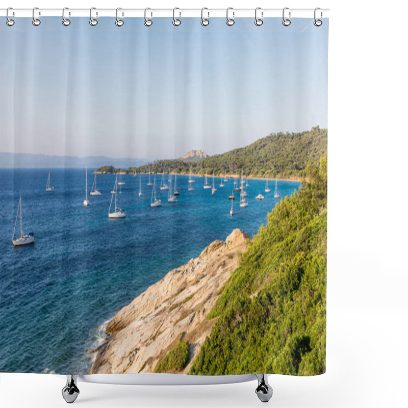 Personality  Scenic View Of Porquerolles Island In South Of France In Summer Daylight Shower Curtains