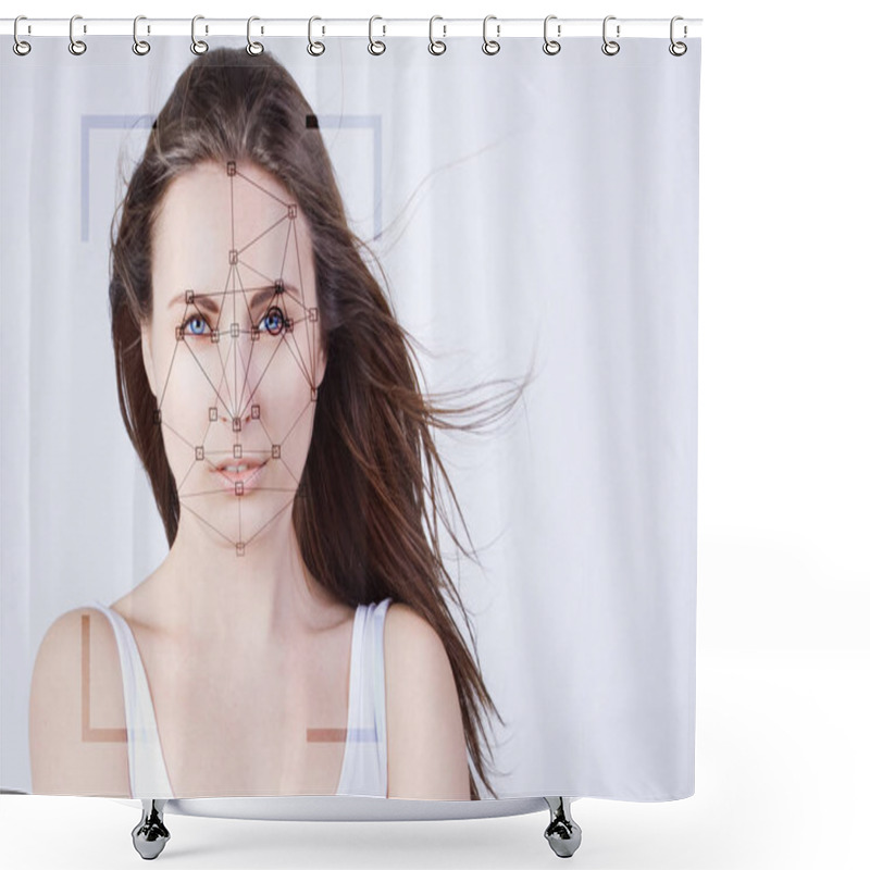 Personality  Facial Recognition System, Concept, Young Beautiful Woman   Shower Curtains