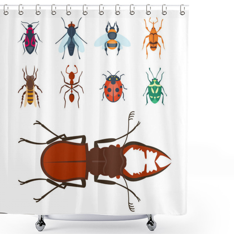 Personality  Colorful Insects Icons Isolated Wildlife Wing Detail Summer Bugs Wild Vector Illustration Shower Curtains