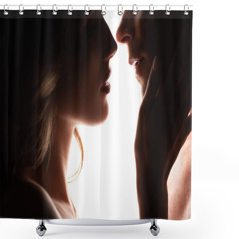 Personality  Cropped View Of Woman Touching Man Isolated On White  Shower Curtains