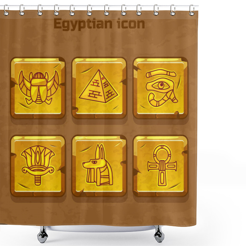 Personality  Set Of Vector Design Golden Egypt Travel Icons Culture Ancient Elements Shower Curtains