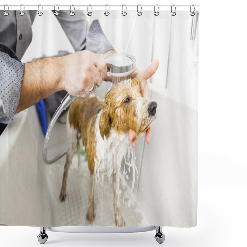 Personality  Person Bathing Dog Shower Curtains