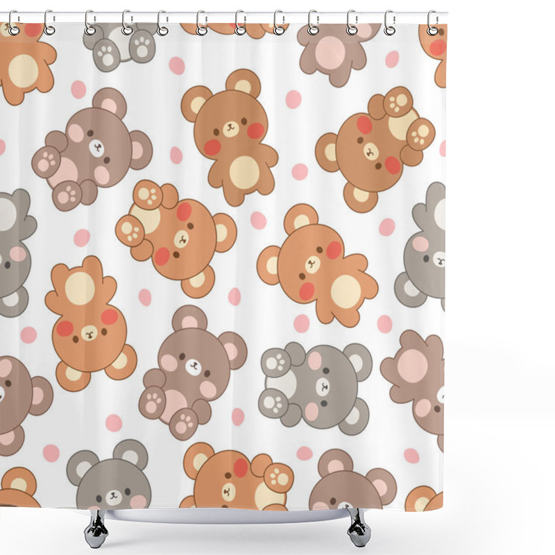 Personality  Teddy Bear Seamless Pattern Background, Happy Cute Bear With Dots, Cartoon Bears Vector Illustration  Shower Curtains