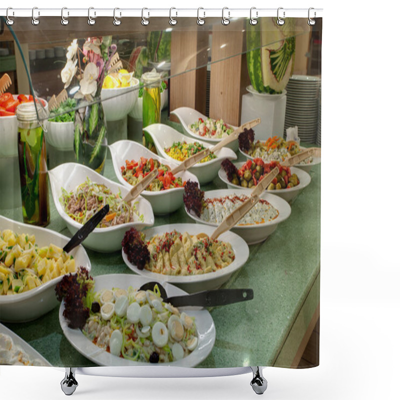 Personality  Buffet With Different Appetizers Shower Curtains