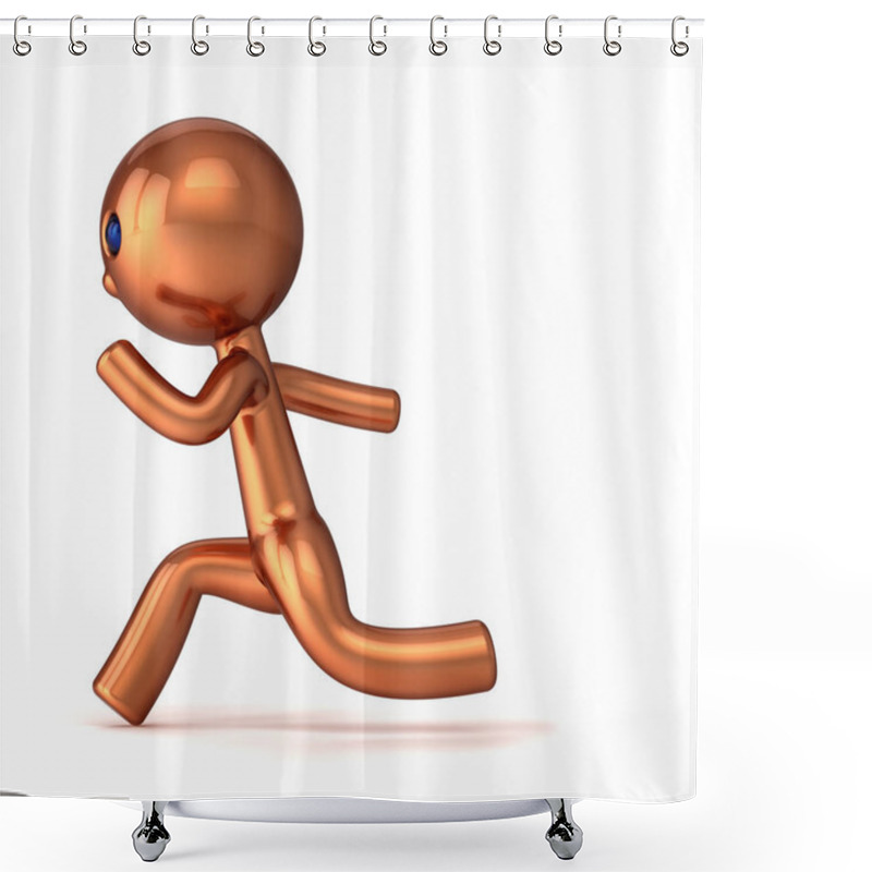 Personality  Champion Runner Cartoon Character Golden Man Number One 1 Stylized. Motion Guy Run Forward, Fast Chase. Sport, Healthy Lifestyle Symbol. 3d Illustration Shower Curtains