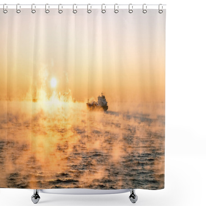 Personality   The Ship Sails At Dawn In The Fog Of The Cold Winter Sea.Estoni Shower Curtains