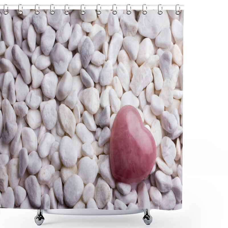 Personality  Pink Heart Stone On The Spa Stone Background. Shower Curtains