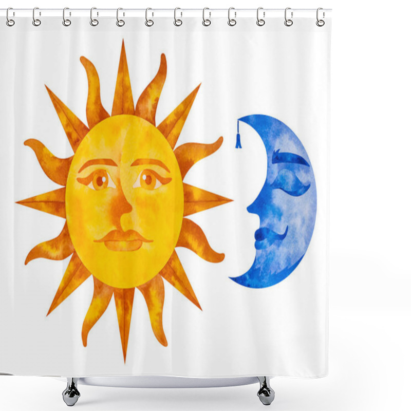 Personality  Sun With An Open Eyes And Moon With Closed. Shower Curtains