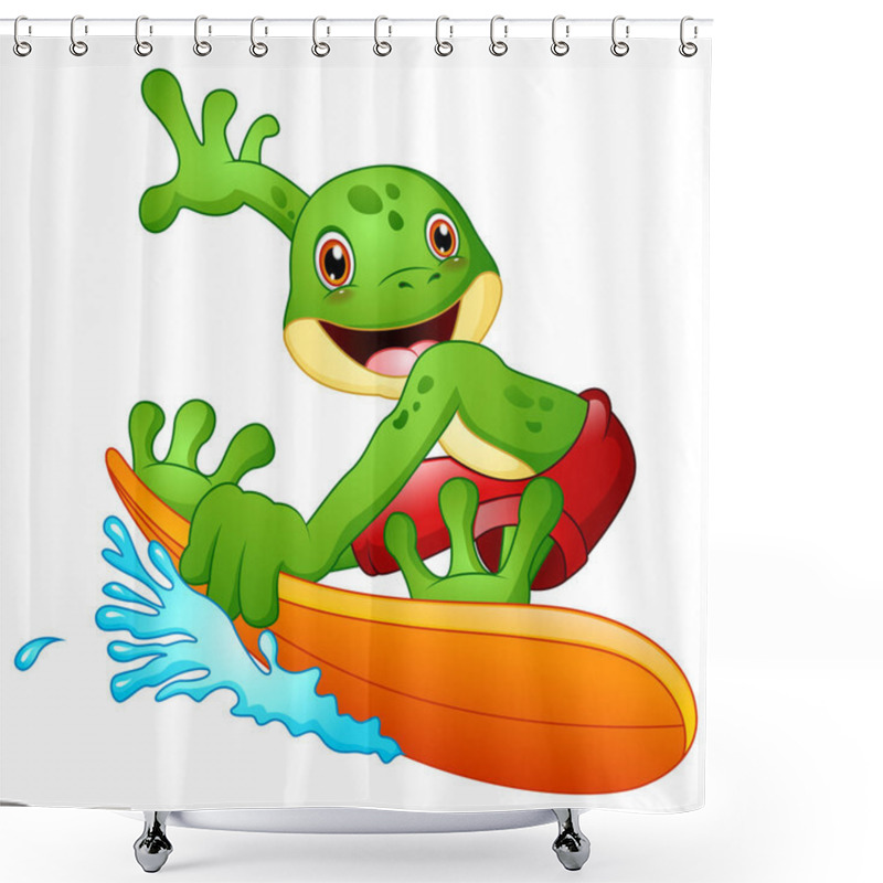 Personality  Cartoon Frog Surfing Shower Curtains