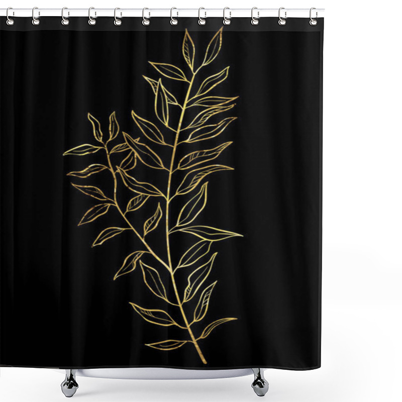 Personality  Hand Drawn Of Wild Herb. Golden Plant Drawing. Sketch Or Doodle Style Botanical Vector Illustration On Black Background. Shower Curtains