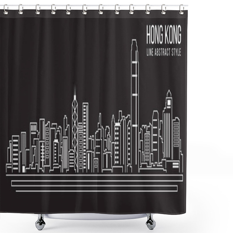 Personality  Cityscape Building Line Art Vector Illustration Design Hong Kong City Shower Curtains