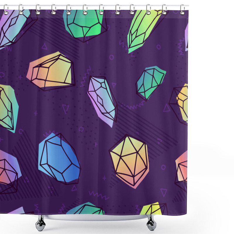 Personality  Crystal Seamless Pattern In 80s Holographic Style Shower Curtains