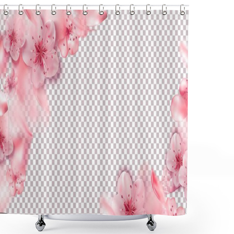 Personality  Spring Pink Vector Illustration With Cherry Blossom Flowers, Flying Petals. Pink Sakura. Shower Curtains