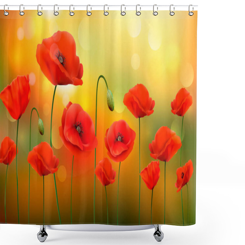 Personality  Summer Sunny Landscape Background With A Red Poppies. Vector. Shower Curtains