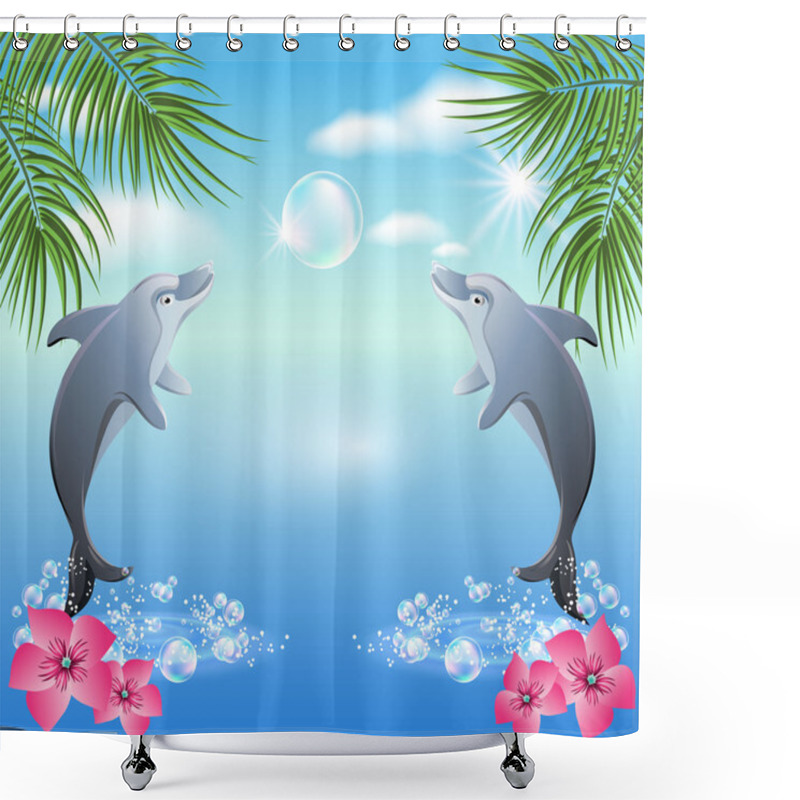 Personality  Dolphins Leaps From Water Shower Curtains