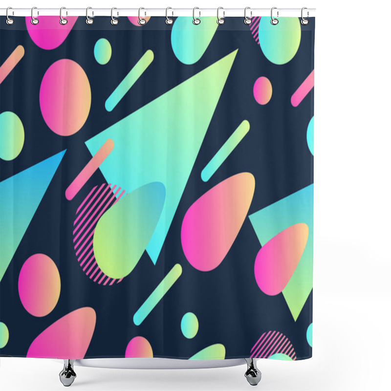 Personality  Geometric Seamless Pattern In Memphis Style Of The 80s. Fluid Gradient Shapes. Vector Illustration Shower Curtains