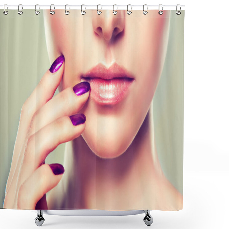 Personality  Model With Violet Manicure Shower Curtains