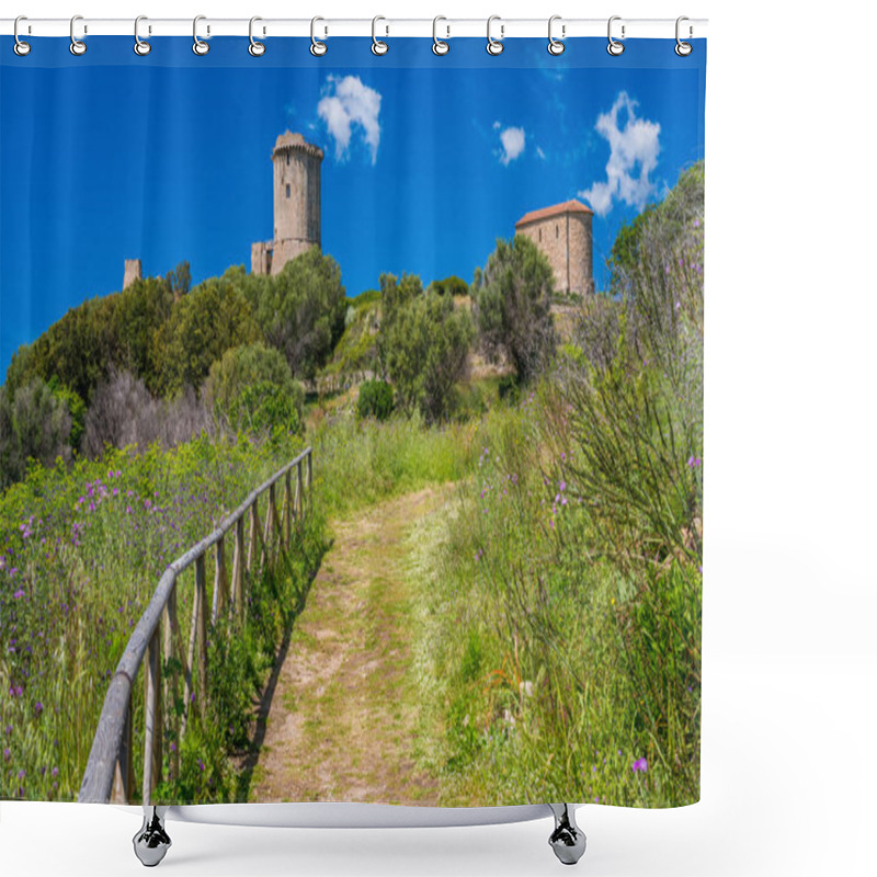 Personality  Ruins Of The Ancient City Of Velia With The Sea In The Background, Near Ascea, Cilento, Campania, Southern Italy. Shower Curtains