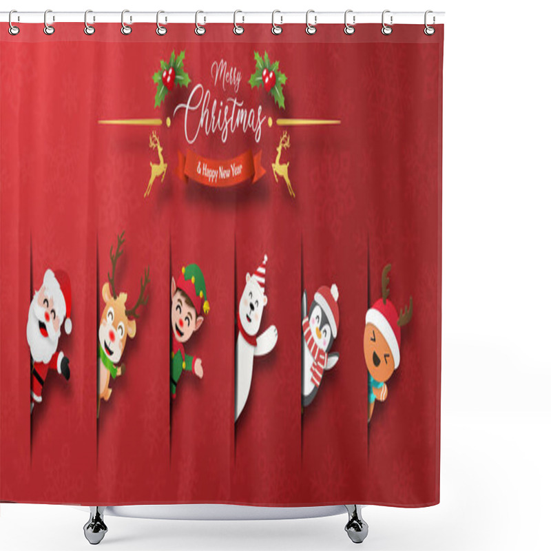 Personality  Merry Christmas And Happy New Year, Cute Christmas Character In Paper Cut Style Shower Curtains