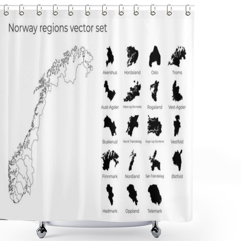 Personality  Norway Map With Shapes Of Regions Blank Vector Map Of The Country With Regions Borders Of The Shower Curtains