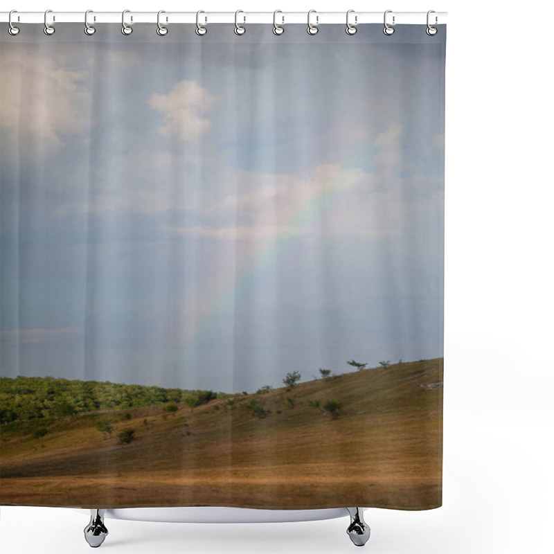 Personality  Rainbow Over Hills,upright-oriented Image Shower Curtains