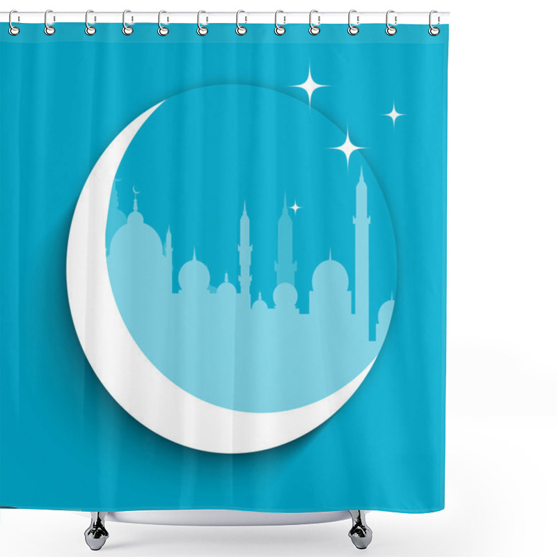 Personality  Silhouette Of Mosque Or Masjid On Crescent Moon With Stars In B Shower Curtains