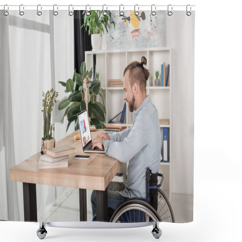 Personality  Disabled Man Using Laptop Shower Curtains