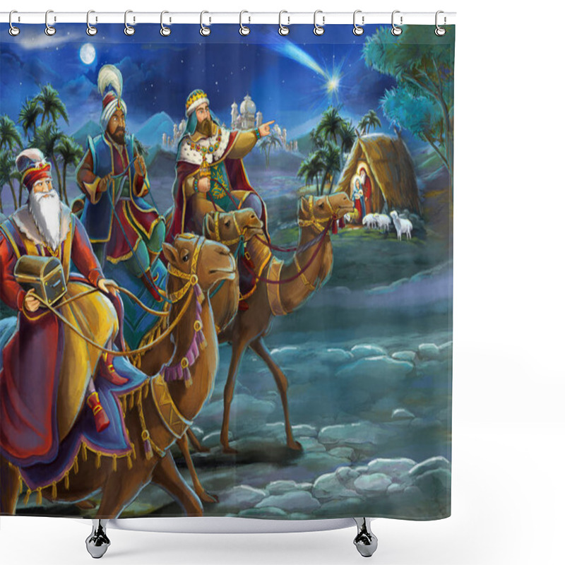 Personality  Religious Illustration Three Kings - And Holy Family - Traditional Scene - Illustration For Children Shower Curtains