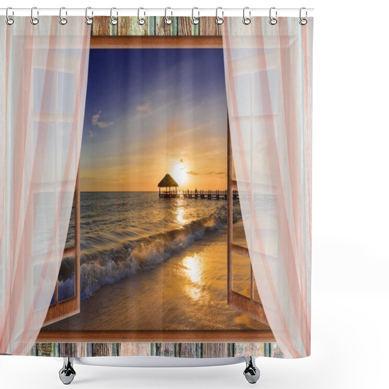 Personality  View From The Open Window Of The Caribbean Sunset Shower Curtains