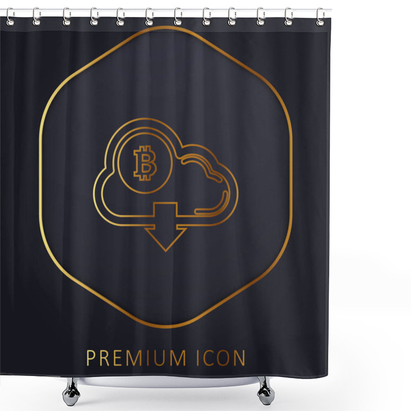 Personality  Bitcoin On Cloud With Down Arrow Symbol Golden Line Premium Logo Or Icon Shower Curtains