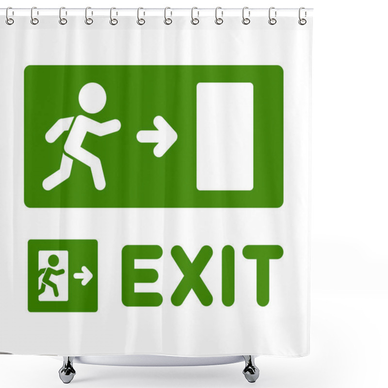 Personality  Green Emergency Exit Sign Set On White Background. Vector Shower Curtains