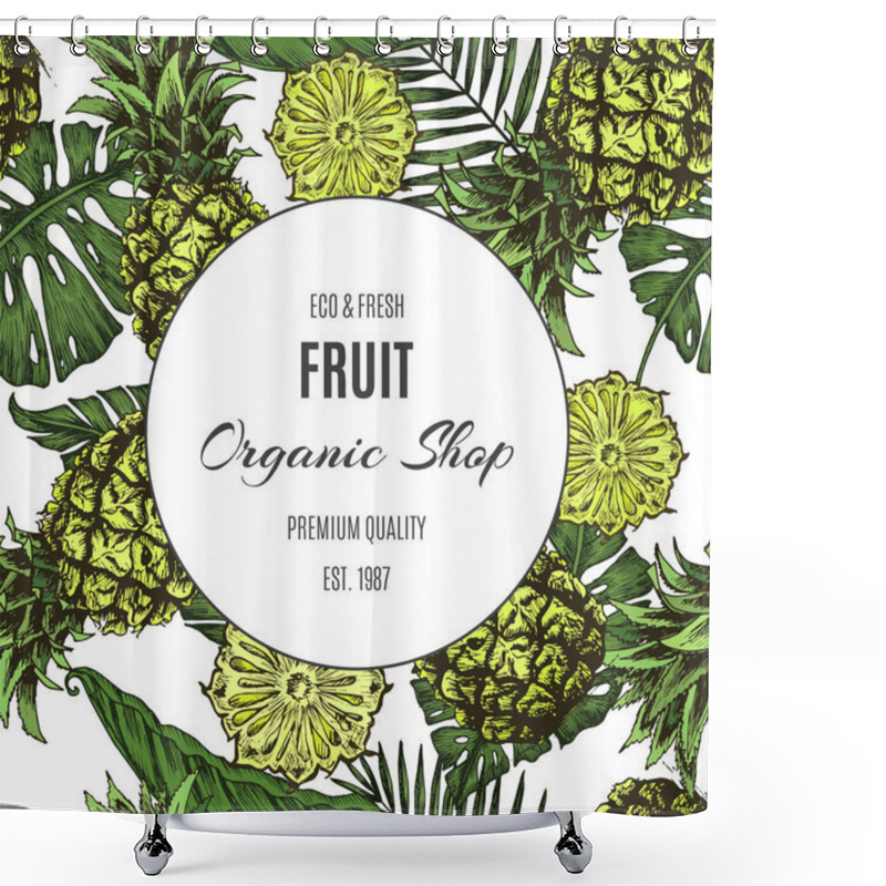 Personality  Card For Eco Store With Illustration Of Pineapples And Palm Leaves. Shower Curtains