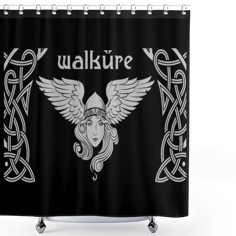 Personality  Viking Design. Valkyrie In A Winged Helmet. Image Of Valkyrie, A Woman Warrior From Scandinavian Mythology Shower Curtains