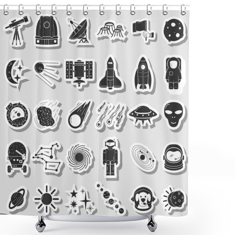 Personality  Space Icons Set, Flat Hand Drawn Style Shower Curtains