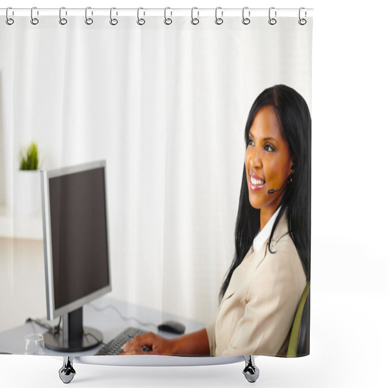 Personality  Lovely Secretary Working On Computer Shower Curtains