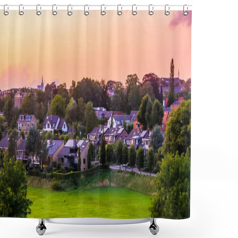 Personality  Sunset In The City Of Rhenen, Beautiful Rustic Town In The Netherlands Shower Curtains